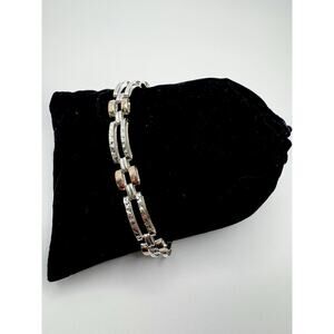 Designer Peruvian Sterling Silver 950 and 18K Gold Inlay Bracelet - 7.5”